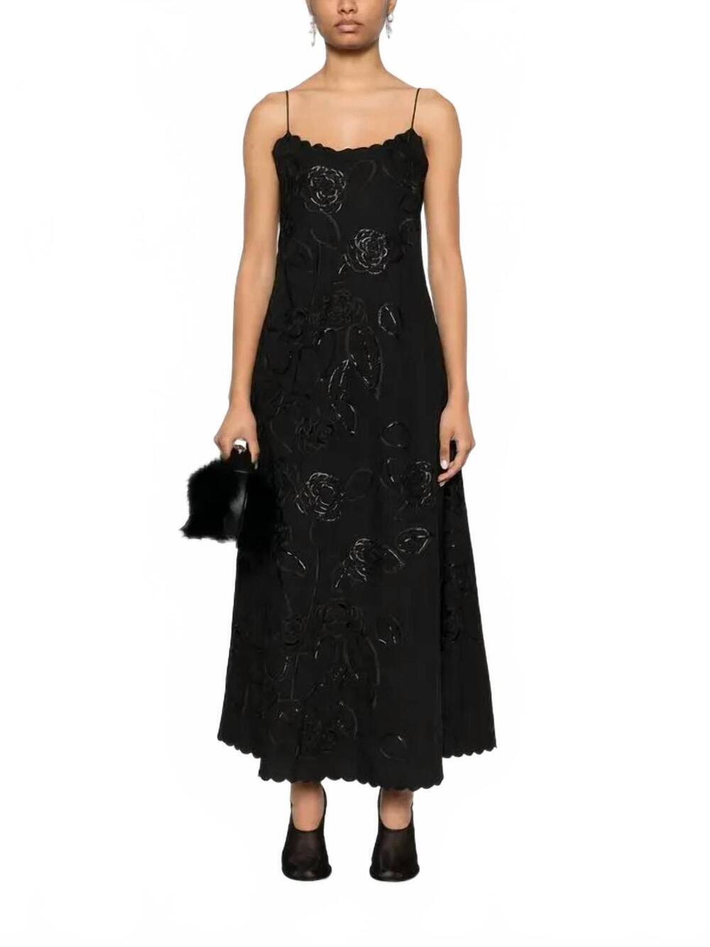 NEW BERNADETTE petit beurre embroidered dress in black camellia handkerchief